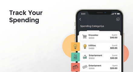 Smartphone displaying a mobile application interface for tracking personal finance and monitoring spending habits on a light background