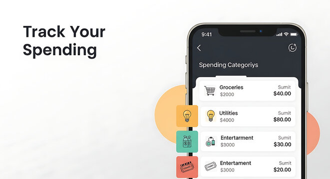 Smartphone displaying a mobile application interface for tracking personal finance and monitoring spending habits on a light background