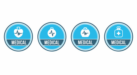 Set of Medical Health Care Icons and Badges with Heartbeat Monitor Symbol on White