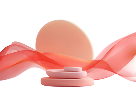 Elegant pink podium with flowing fabric isolated on transparent background