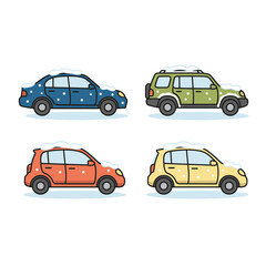 Fototapeta premium Winter Automotive Icon Set with Realistic Cars — Flat Vector Illustration