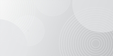 Naklejka premium Minimalist gray background with circular patterns. The background is gray with a smooth texture and white concentric circles. Circle pattern background vector. Gray background.