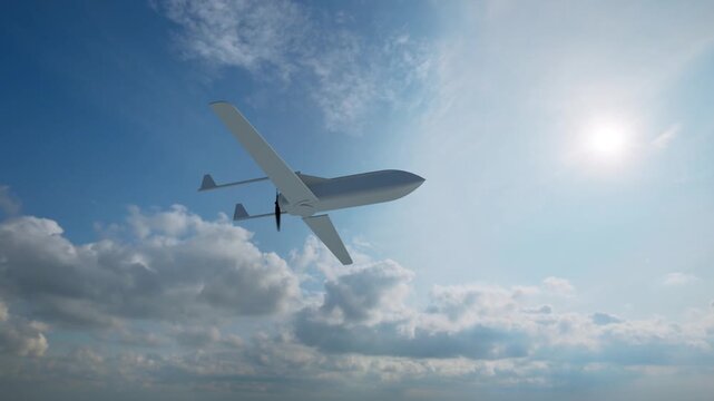 Drone observer on sky cloud sun nature bg 4k