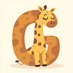 Giraffe with Letter G Cartoon Illustration for Kids Education