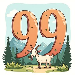 Goat Eating by Number Ninety-nine in Mountain Landscape