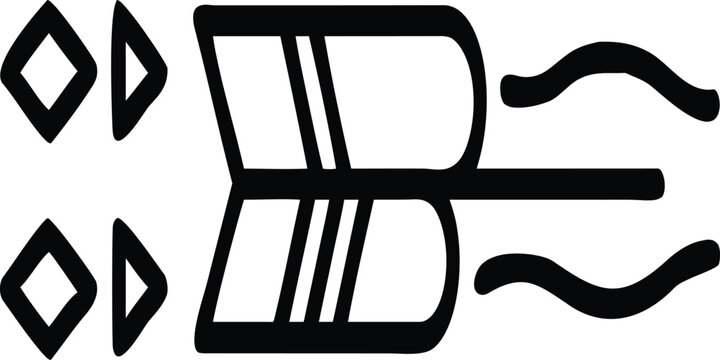 Cuneiform symbol of an arrow or boat with wavy lines and geometric shapes, isolated on white background