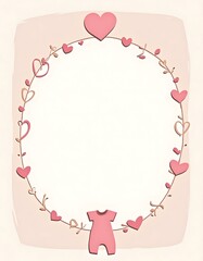 Heart and Baby Clothes Wreath Illustration in Pink and Beige