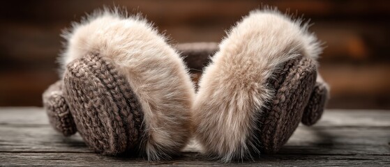 Fototapeta premium Knitted earmuffs with faux fur