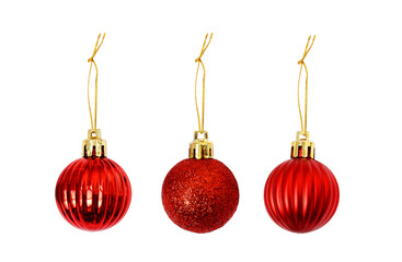 Set of red Christmas balls isolated on white or transparent background
