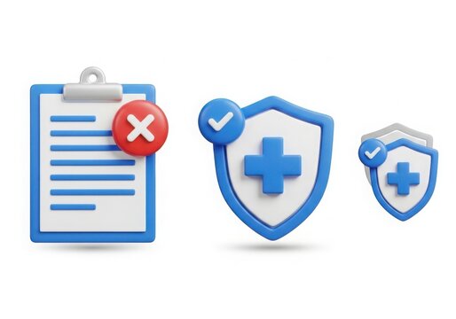 Healthcare protection and approval icons with medical cross and checklist