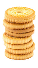 Stack of golden, round filled cookies