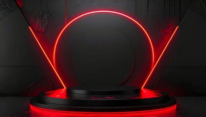 Red line art illustration of a digital fire alarm clock system with a dark glowing neon technology pattern background