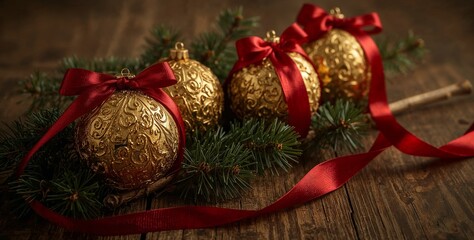 Classic Christmas Holiday Background and Photo with Festive Decorations