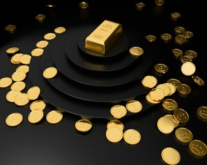 golden bar and bitcoin coins