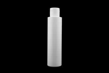 Plastic blank bottle isolated on black background. Plastic bottle isolated with clipping path. Empty space for text