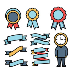 Colorful Badge and Ribbon Illustration Kit