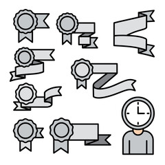 Monochrome Ribbon and Badge Vector Icons