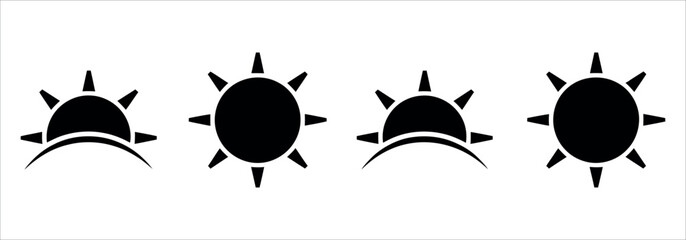 Four unique sun icons perfect for weather apps, travel blogs, or summer promotions, bringing sunshine and warmth to your designs with a simple, clean style.