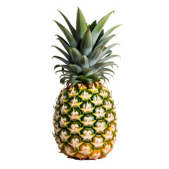 Fresh tropical pineapple with green crown and detailed skin texture isolated for food and summer design on transparent background
