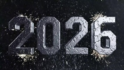 Dynamic Particle Explosion Reveals Metallic 2026 New Year Title. - Powered by Adobe