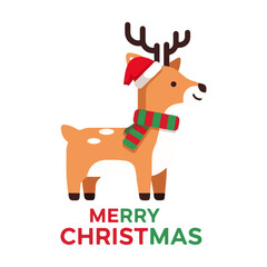 Cute Reindeer Merry Christmas Greeting Card Vector