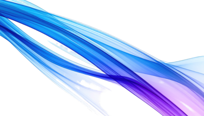 Abstract flowing ribbons in shades of blue and purple against a transparent backdrop