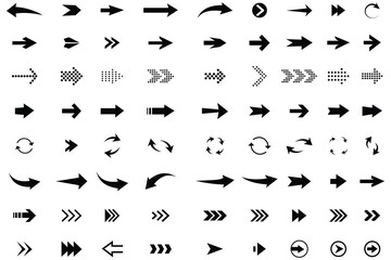 Collection different arrow icon set vector illustration.  Arrow cursor collection. Different arrow sign. Modern simple arrow design.
