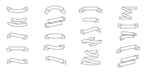 ribbons template for text doodle hand drawn icon set. Outline drawing medieval ribbons template line clipart symbol collection. eps 10