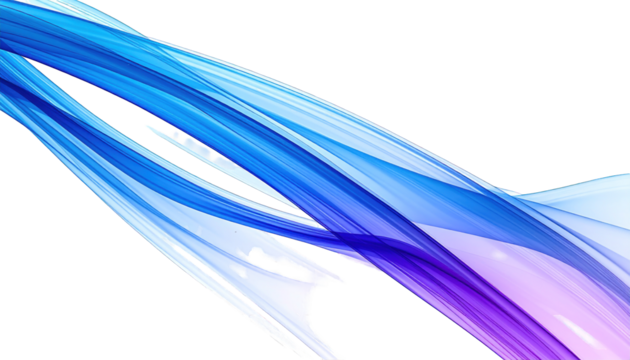Abstract flowing ribbons in shades of blue and purple against a transparent backdrop
