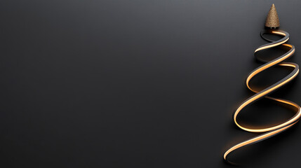 Minimalist Christmas tree design crafted from a spiraling string of glowing LED lights, creating a festive and modern representation of holidays and celebration against a dark background