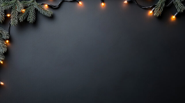 Abstract Christmas tree shape created by shimmering light trails and reflective dots, casting a subtle glow on a dark, wet looking surface, symbolizing festive modern design and holiday celebration - Powered by Adobe