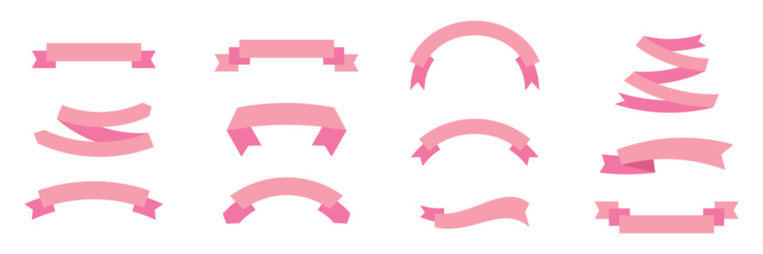 Paper Ribbon pink silhouette icons vector set . Red ribbon banner with space for text. Illustration set of pink tape. eps 10