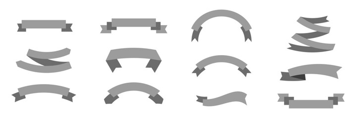 Gray ribbon banner set. Bent and curved ribbons collection for emblem, sticker, advertising, poster, promotion, frame. eps 10