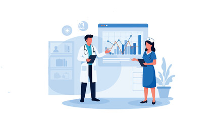 Doctor Medical Team Discussion Graphic Data Hospital Vector – Doctor and Nurse Analyzing Patient Data