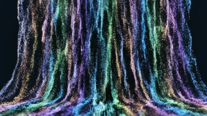 Rapid digital stream of abstract colored data pixels flowing downwards across a dark interface creating a liquid motion texture flow, technology, stream - Powered by Adobe