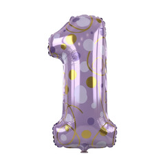 A festive purple number 1 balloon adorned with scattered gold and white circles, perfect for celebrations and birthdays