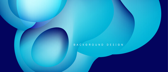 Abstract blue background. Overlapping shapes create fluid, modern design. Gradient colors suggest depth, movement. Minimalist aesthetic.