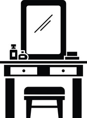 Vanity Table with Mirror and Stool Silhouette for Dressing Area or Bedroom Decor Furniture for Preparing Beauty Makeup and Appearance