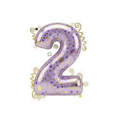 Whimsical purple balloon with gold geometric patterns, celebrating a special occasion like a birthday or anniversary