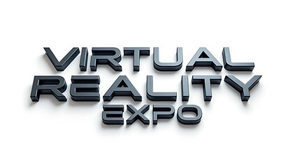 Immersive virtual reality expo branding and event announcement with bold metallic lettering