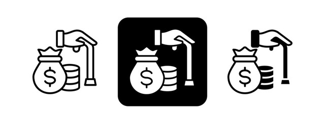 Retirement Fund  Solid color and black line drawing vector illustration set