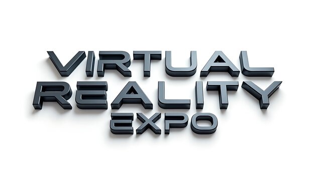 Immersive virtual reality expo branding and event announcement with bold metallic lettering