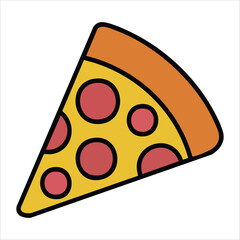 Fresh pizza slice with melted cheese and toppings isolated vector illustration on white background