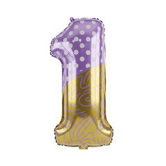 Festive Number One Balloon with Polka Dots and Ornate Gold Design