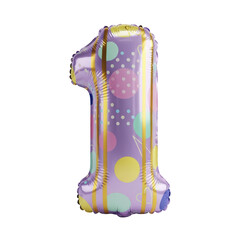 Purple Number 1 Balloon with Polka Dots and Stripes for Celebrations