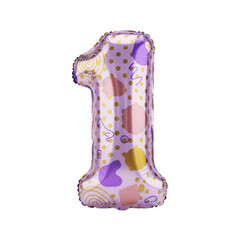 Whimsical Number 1 Balloon Decorated with Polka Dots and Abstract Shapes, Perfect for Celebrations and Parties