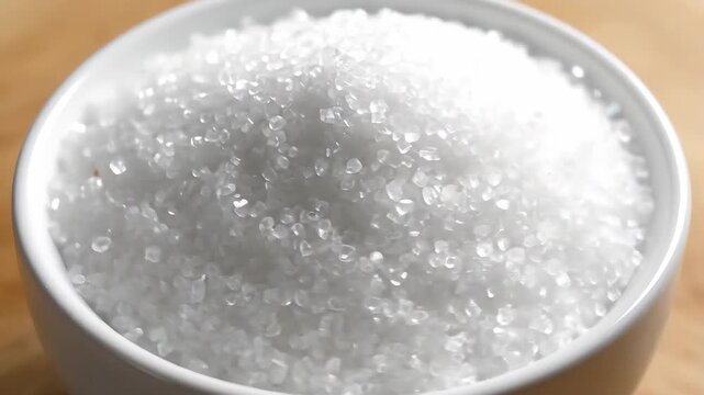 Close up of white sugar in a bowl food ingredient.