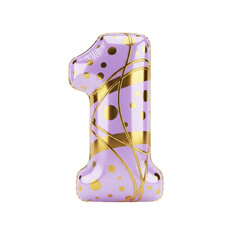 Stylish Number One Balloon Illustration with Golden Ribbons and Polka Dots