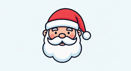 Cute cartoon illustration of santa claus face with white beard and red hat for christmas holiday design element