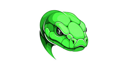 Vibrant green snake head illustration with intense gaze, showcasing a sleek and powerful reptilian design; ideal as a symbolic emblem or dynamic graphic element